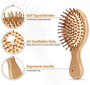 Brosse à cheveux de haute qualité avec poche de voyage, mini brosse à poils de sanglier, démêlage, massage, petite pagaie en bambou pour hommes, femmes et enfants - Product Image 6
