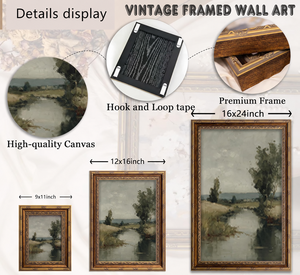 Tableau vintage encadré Paysage de rivière, Art mural rustique antique pour la décoration de ferme, Échantillons OEM ODM prêts en moins d'une journée - Product Image 2