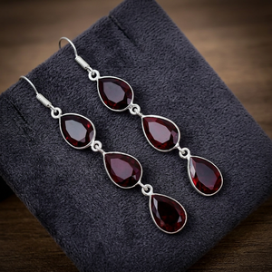 Red Garnet <b>Earring</b>, <b>Earring</b>, Handmade <b>Earring</b>, Antique <b>Earring</b>, Red Garnet Gemstone, Gifts For Mother, Jewelry For Her - Product Image 1