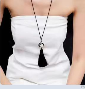 Kaimei 2025 Gioielli alla Moda, Decorazione di Halloween, <span class=keywords><strong>Collana</strong></span> <span class=keywords><strong>Lunga</strong></span> da Donna con Nappine Nere, Stile Boho, <span class=keywords><strong>Argento</strong></span>, Collane Lunghe per Halloween - Product Image 2