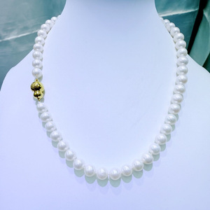 Collar de Perlas Redondas de Agua Dulce Natural Extremadamente Finas de 8-9 mm con Cierre de Ocho de la Suerte, Regalo para Fiestas - Product Image 3