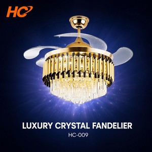 42 Inch Crystal Chandelier <b>Ceiling</b> <b>Fan</b> with Light - Gold Fandelier 4 Retractable Blades <b>Remote</b> <b>Control</b> for Living Room Dining - Product Image 1