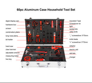 Ensemble d'outils combinés de 60 pièces en aluminium de haute qualité, directement de l'usine, coffret cadeau pour l'<span class=keywords><strong>immobilier</strong></span>, perceuse sans fil incluse - Product Image 5
