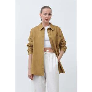 Women's Basic <b>Linen</b> <b>Shirt</b> - 32307GML - OLIVE - Product Image 3