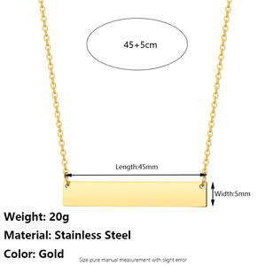 Customized <b>Horizontal</b> <b>Bar</b> Stainless Steel Pendant Necklace Gold Plated with Engraved Text for Parties - Product Image 2