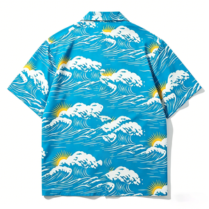 Camicie <span class=keywords><strong>da</strong></span> Spiaggia con Stampa Integrale di Onde Marine Personalizzate, Camicie Estive Casual <span class=keywords><strong>da</strong></span> Uomo a Maniche Corte per Vacanze, Camicie Maschili a Maniche Corte con Sublimazione - Product Image 4