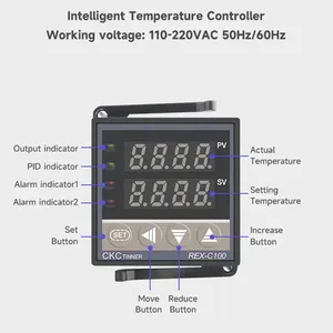 Regolatore di Temperatura PID REX-C100 con Display Digitale, Termostato con Uscita Relè SSR, Compatibile con REX C400 C700 C900, 110V-220VAC, Sensori K E J PT100 CU50 - Product Image 3