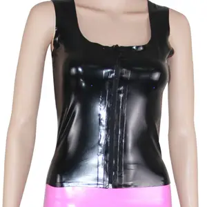 Sexy Pink Black Latex separater Anzug Gummi Zweiteiler Set Weste Tank Top Gummi rock Kleid Shirt Plays uit Catsuit Plus Size TZ-007