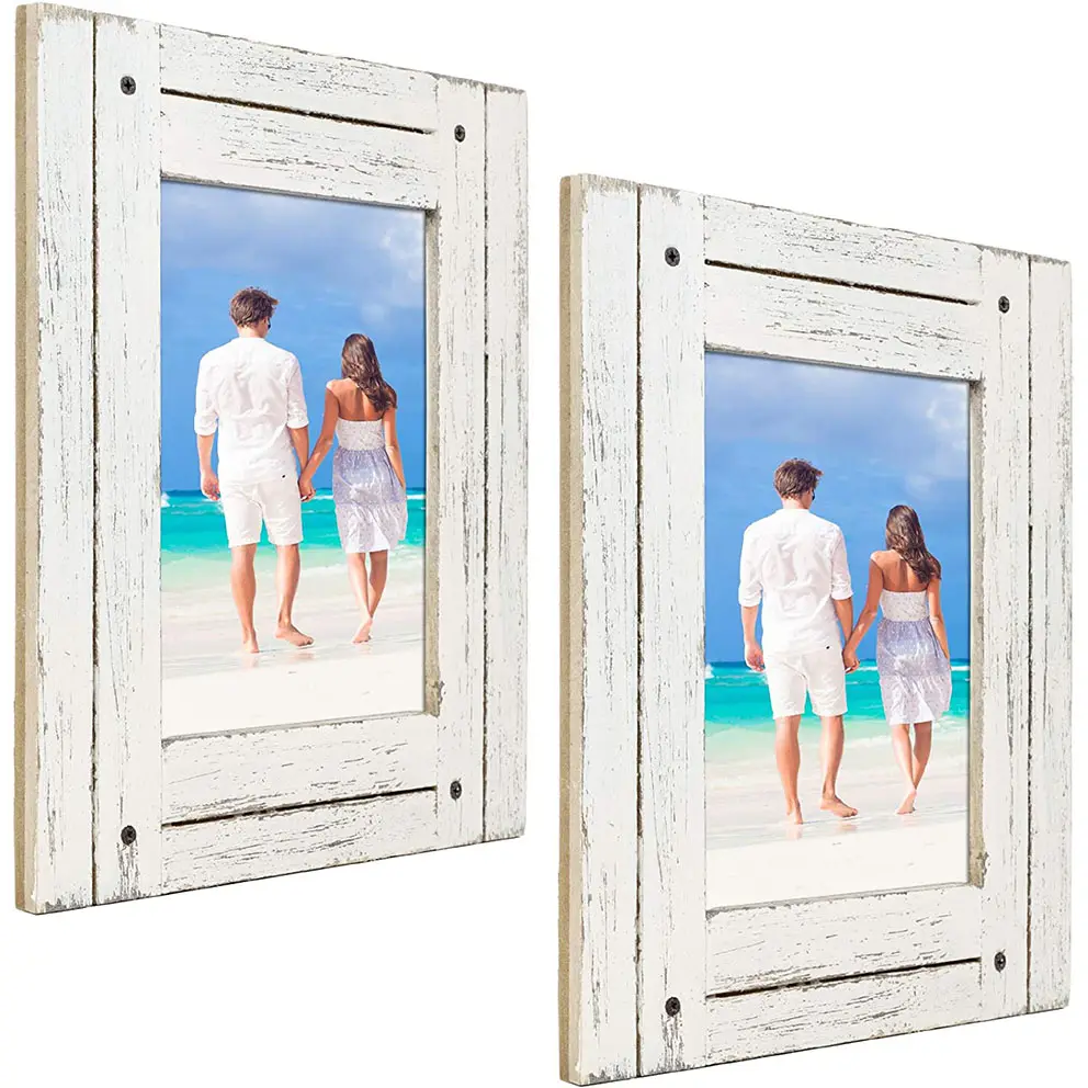 Amazon Wholesale Rustic Table-top 5x7 Vintage White Wooden Picture Frame