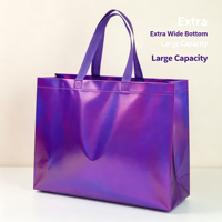 Sacs cadeaux en non-tissé violet holographique laminé imperméable en stock, sacs de shopping pour les magasins de vêtements pour femmes
