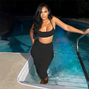 Zomer Gebreide Dameskleding Halter Cami Top Outfits Designer Rok Set 2 Stuk Nachtclub Feest Dames Sets - Product Image 5