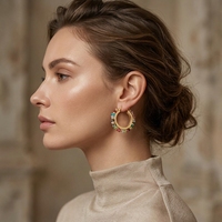 Boucles d'oreilles créoles vintage colorées style européen et américain unisexe, en fer électroplaqué avec pierres naturelles, collection 2026