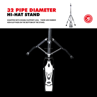 Beatello Adjustable Durable 32MM Support Drum Cymbal Stand Hardware 4-Piece Set for Professional Percussion