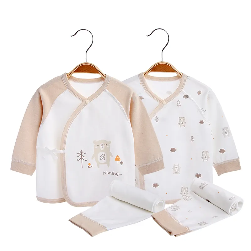 Wholesale Newborn clothes organic cotton spring and winter boys and girls monks long Johns suit baby clothing