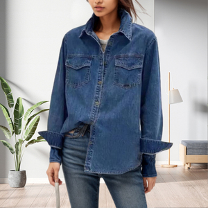 Hot Sale Long Sleeve Turn <b>Down</b> Collar Button up Pockets Denim Women Fashion - Product Image 5