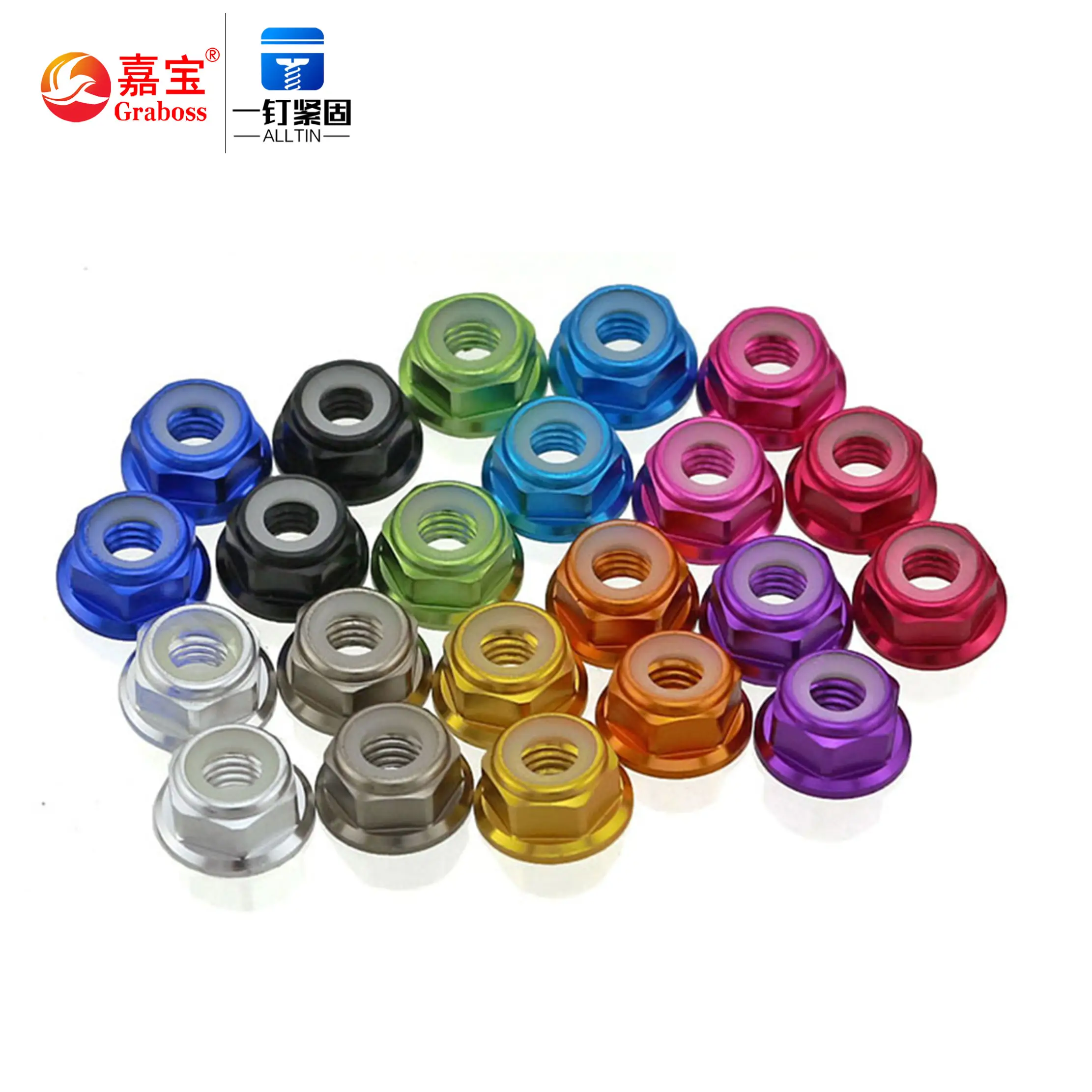 Wholesale Colorful aluminum alloy hex flange nut nylon anti-loosening nut DIN6926 colored flange nut M2-M8