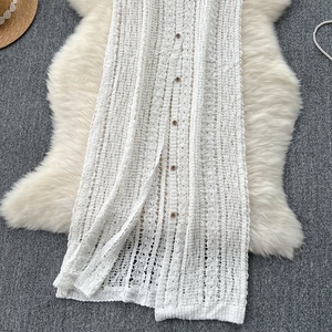 Cardigan en tricot pour <span class=keywords><strong>femme</strong></span> style coréen - <span class=keywords><strong>Gilet</strong></span> <span class=keywords><strong>long</strong></span> ajouré au <span class=keywords><strong>crochet</strong></span> rétro - Product Image 4