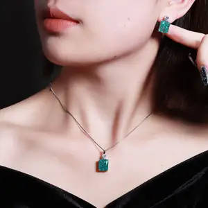 Flash Artificial Paraiba Big Treasure Stone Ice Flower Cut Necklace Mint Green Earrings Clavicle Chain Female