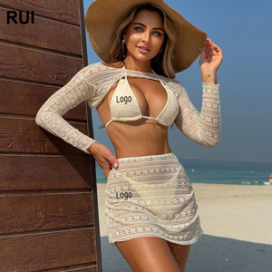 RUIQUWIN 2025, conjuntos de Bikini de 4 piezas con cordón de encaje Sexy para mujer, ropa de playa transpirable, trajes de baño para fiesta en la playa, Push-up, Verano - Product Image 1