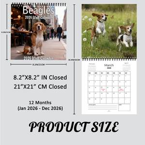 Calendario da Parete a Spirale Personalizzato Beagles 2026, Carta Artistica 300gsm, Grande Calendario Mensile per Casa e Ufficio, Regalo con Orologio - Product Image 6