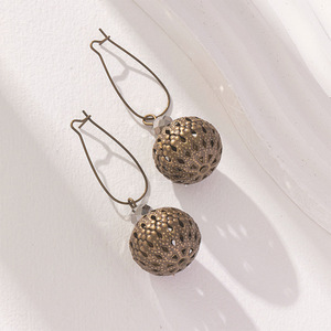 Hollowed Out <b>Sphere</b> Drop Earrings Zinc Alloy <b>Ball</b> Shape Openwork Design Fashion Jewelry - Product Image 1