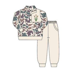 BSPO0669 Ensemble de vêtements personnalisés pour bébé garçon, imprimé animaux bruns, cerf, tenues pour enfants, vente en gros, ensemble à manches courtes - Product Image 2