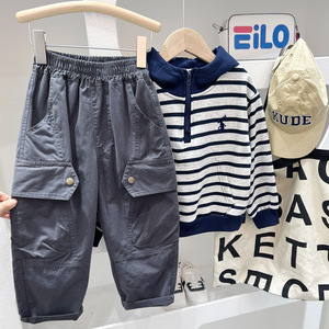 Vêtements pour enfants, vêtements pour bébés garçons, pantalons courts, pantalons amples en coton kaki uni, pantalons cargo amples pour enfants 2026 - Product Image 3