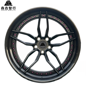 Ruedas SenYao <span class=keywords><strong>de</strong></span> 2 piezas forjadas en 6061-T6, color negro mate con borde <span class=keywords><strong>de</strong></span> fibra <span class=keywords><strong>de</strong></span> carbono y tornillos morados para SUVs <span class=keywords><strong>de</strong></span> lujo, tamaño personalizado, PCD y offset. - Product Image 6