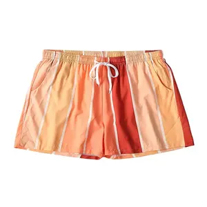 Pantaloncini a righe verticali arancioni leggeri da uomo all'ingrosso fodera in rete costume da bagno ad asciugatura rapida