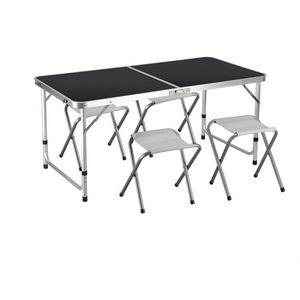 Ensemble de camping : Table et chaises pliantes en aluminium, structure moderne, portable pour l'extérieur, 4 places, cadre métallique en carton - Product Image 2