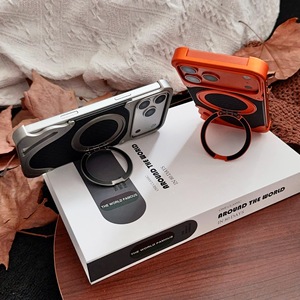 Étui de téléphone en <span class=keywords><strong>fibre</strong></span> de carbone avec support magnétique pliable en aluminium pour iPhone 17 Pro Max, étui de luxe avec support rotatif à 360° - Product Image 3