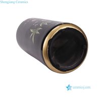 RYYL19-A Vase porte-parapluie en gros, motif floral coloré avec oiseaux sur fond noir et bordure dorée, pour la décoration intérieure et les tables d'hôtel