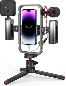 Kit vidéo tout-en-un SmallRig Kit de montage vidéo pour téléphone en aluminium ultra avec trépied à dégagement rapide Poignées de contrôle sans fil Micro à lumière RVB