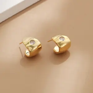 Anting-anting kancing emas logam Minimal tidak beraturan anting-anting kancing zirkon kualitas tinggi