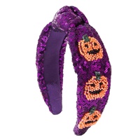 Serre-tête en tissu noué à bord large, style européen et américain, fait main, couleur unie, avec sequins et perles de riz, motif citrouille, style couronne