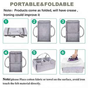Organisateur de couches pour bébé en feutre portable avec compartiments, grand format, gris - Product Image 5