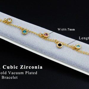 Nueva Llegada, Joyería de Acero Inoxidable, Cadena de Eslabones Geométricos, Tobillera Chapada en Oro de 18k, Tobilleras con Circonitas Redondas de Colores para Mujer - Product Image 3