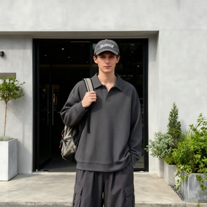 TKAN422D สเวตเชิ้ตคอโปโลสีพื้นของผู้ชายทรงหลวมขนาดพิเศษพิมพ์ลายสกรีนผ้าไหมแบบกำหนดเองฤดูใบไม้ร่วง - Product Image 1