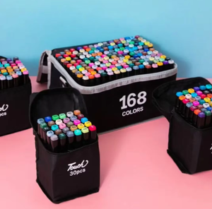 Ensemble de marqueurs à encre à double pointe 24/30/36/48/60/80/168 couleurs, marqueurs de dessin artistique, marqueurs de brosse, caractéristiques en plastique, pointe fine - Product Image 3