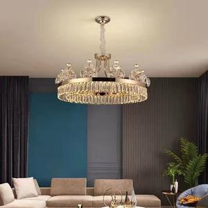 Lámpara de araña de corona moderna para sala de estar, lámpara colgante rectangular con anillo de cristal Led K9 dorado de lujo - Product Image 5