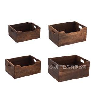 Wooden <b>Storage</b> Box Rectangle Retro Black Handle Kitchen Countertop Fruit Vegetable <b>Basket</b> - Product Image 5