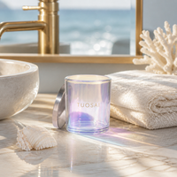 Pot à bougie en verre luxueux holographique arc-en-ciel pour la décoration de la maison, option de logo personnalisé
