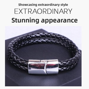 Nouveau bracelet magnétique en alliage de titane tressé en cuir rétro pour homme, modèle simple et polyvalent 0105, vente en gros - Product Image 2
