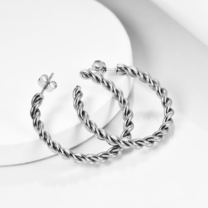 Hoop Earrings 4Mm 18K Gold Plated Braided Large <b>Round</b> Face Women's Fashion Jewelry Zinc Alloy Stainless Steel <b>Post</b> - Product Image 4