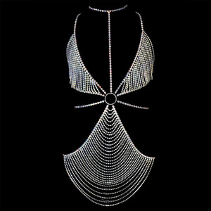 Body chaîne <span class=keywords><strong>sexy</strong></span> entièrement orné de cristaux, lingerie scintillante en strass, harnais multicouche, bijoux pour <span class=keywords><strong>femme</strong></span> pour clubbing, festivals et raves - Product Image 3