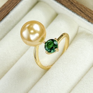 Dainty Jewelry Wholesale Eco-friendly Copper Green Zircon 12mm Shell Pearl Open Unique <b>Cheap</b> Designer Vintage <b>Ring</b> for Feminine - Product Image 4