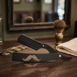 Foldable Straight <b>Razor</b> Handmade Shaving <b>Razor</b> Mustache Cutout Stainless Steel Blade Custom Handle Black Powder Body Face <b>Bikini</b> - Product Image 5