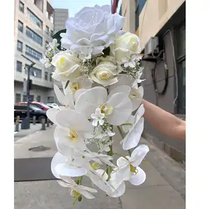 Artificial Flowers silk Orchids White Babys breath rose bouquet flowers for wedding bouquet bridal decoration