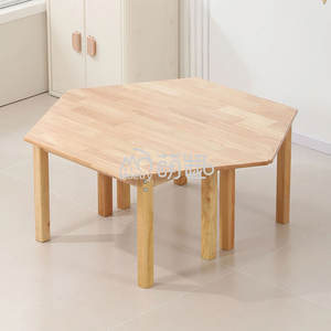Moetry Meubles <span class=keywords><strong>en</strong></span> bois pour la sécurité préscolaire Tables trapézoïdales hexagonales épissées Chaises de bureau collaboratives pour l'école maternelle - Product Image 5