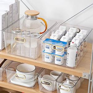 Clear Rectangular <b>Storage</b> <b>Basket</b> With Gold Handles For Desktop Organizer - Product Image 2